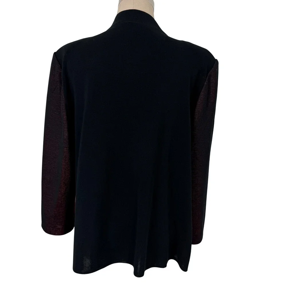 Ming Wang Knit Blazer Cardigan Open Front Abstract Print‎ Red Black XL - Picture 4 of 12